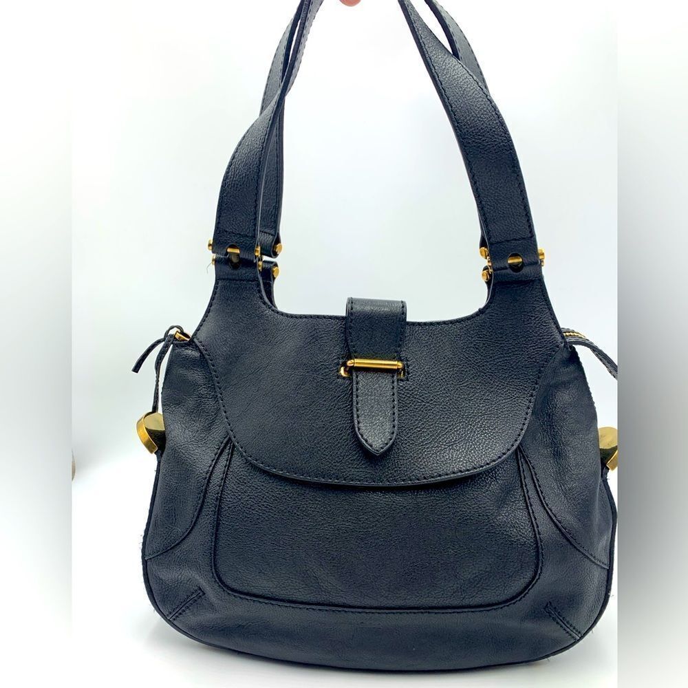 Auth Chloe Georgia Black Matte Leather Shoulder Bag Preloved Purse Ex++